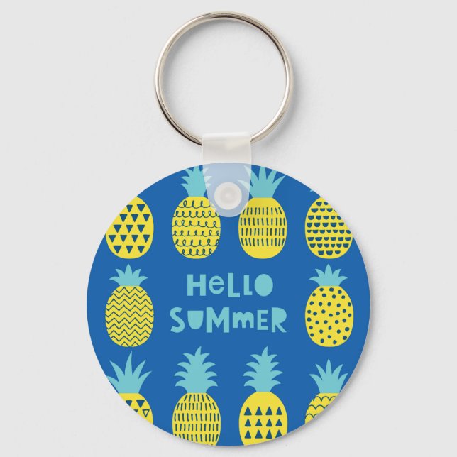 Fun Pineapple Vintage Card Design Keychain (Front)