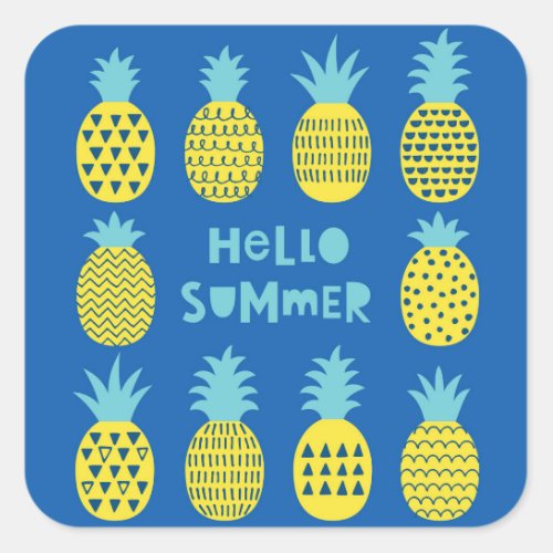 Fun Pineapple Vintage Card Design Square Sticker