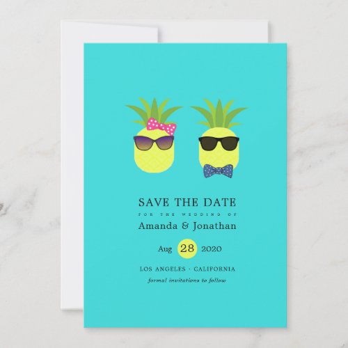 Fun Pineapples Turquoise  Lemon Tropical Summer Save The Date
