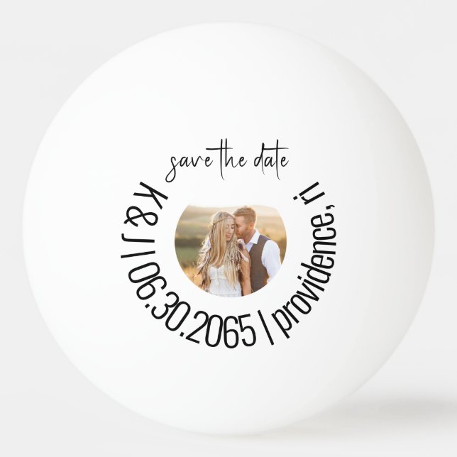 Fun Ping Pong Photo Wedding Save the Date Ping Pong Ball (Front)