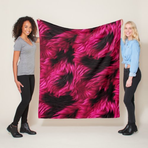 Fun Pink and Black faux monster fur texture Fleece Blanket