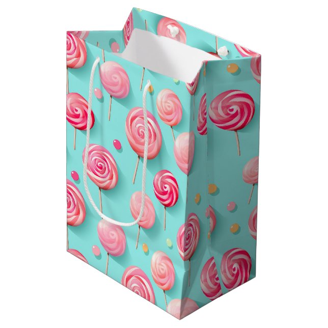Fun Pink and Blue Lollipops Candy Lane  Medium Gift Bag (Front Angled)