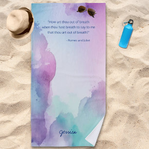 Fun Pink and Blue Pastel Watercolor Quote Beach Towel