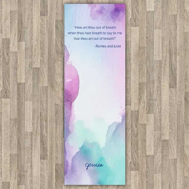 Fun Pink and Blue Pastel Watercolor Quote Yoga Mat – Game / Sports Item