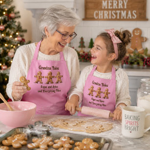 Fun Pink and Cheerful Grandma Bakes Gingerbread Apron