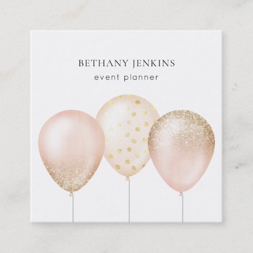Fun Pink and Gold Balloons Glitter Business Card