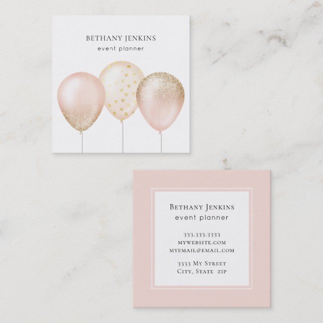 Fun Pink and Gold Balloons Glitter Business Card (Front/Back)