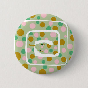 Fun Pink and Green Abstract Polka Dotted Snake Button