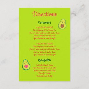 Fun Pink and Green Avocado Wedding Directions Enclosure Card