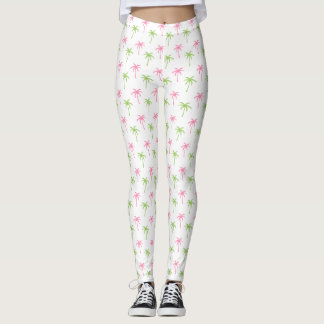 Fun Pink and Green Palm Trees Pattern Leggings