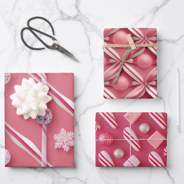 Fun Pink and Peppermint Candy Lane Collection  Wrapping Paper Sheets (Front)