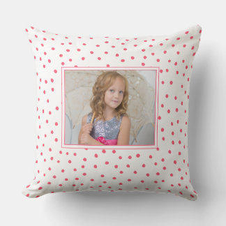 Fun Pink and White Polka Dot Kids Photo  Throw Pillow