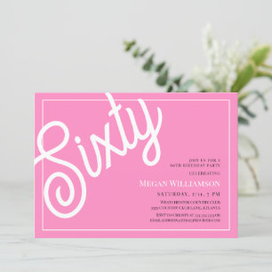Fun Pink and White Script 60th Birthday Invitation