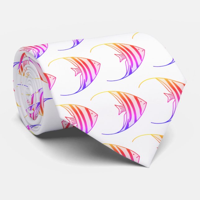 Fun Pink Angel Fish Pattern Neck Tie (Rolled)