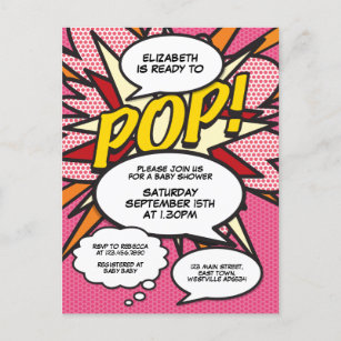 Fun Pink Baby Shower Sprinkle Photo Comic Book Invitation Postcard