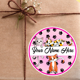 Fun Pink background with Cute kittens Classic Roun Round Sticker