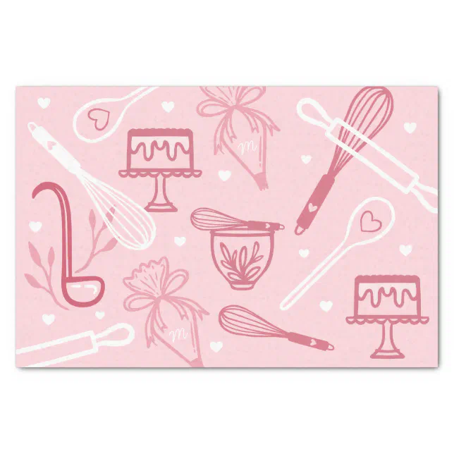 Fun Pink Baking & Cooking Utensil Pattern Tissue Paper | Zazzle