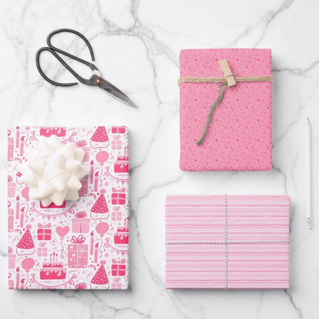 Fun Pink Birthday Wrapping Paper Sheets (Front)