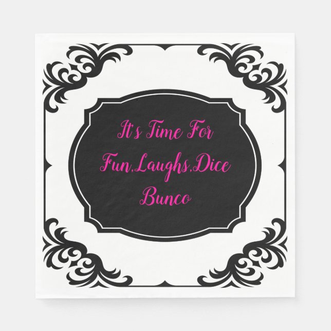 Fun Pink Black White Bunco Dice Party Napkins (Front)