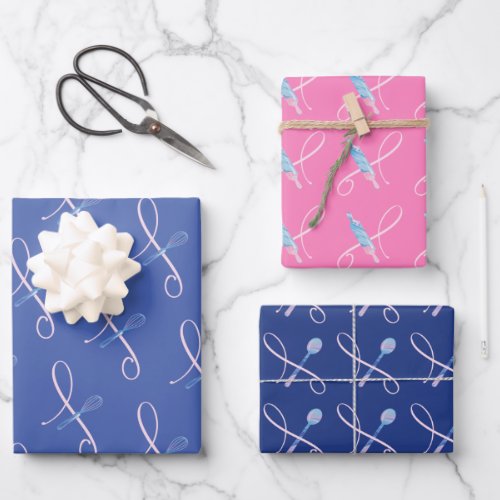 Fun Pink  Blue Baking Whisk Rolling Pin  Spoon Wrapping Paper Sheets
