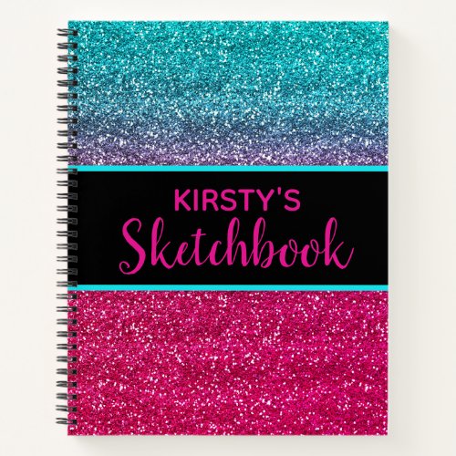Fun Pink Blue Glitter Sketch Notebook
