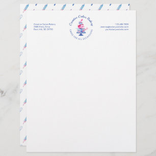 Fun Pink & Blue Marble Bakery Cake & Tools Logo Letterhead