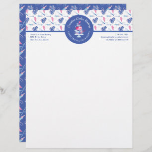 Fun Pink & Blue Marble Bakery Cake & Tools Logo Letterhead