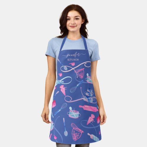 Fun Pink Blue Marble Bakery Cakes Tools  Utensils Apron