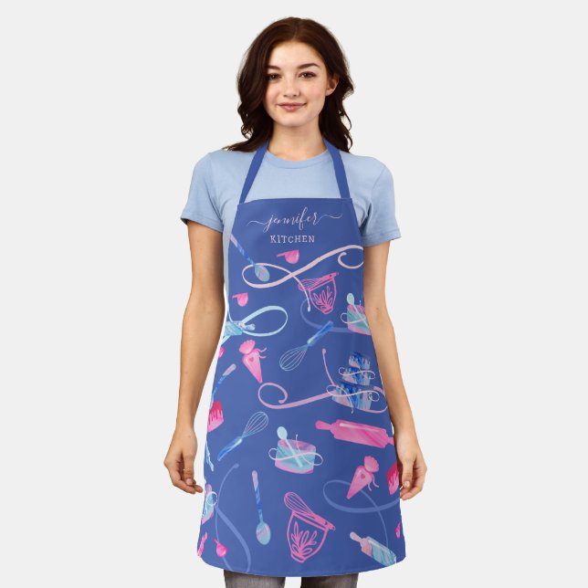 Fun Pink Blue Marble Bakery Cakes Tools & Utensils Apron (Worn)