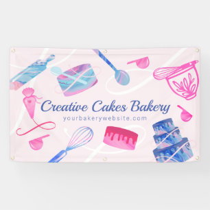 Fun Pink Blue Marble Bakery Cakes Tools & Utensils Banner