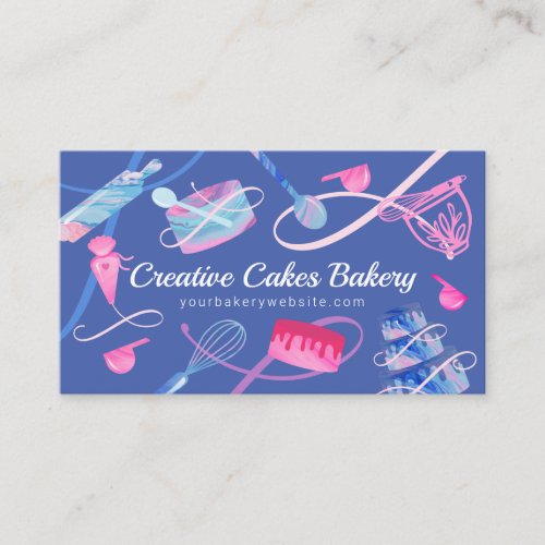 Fun Pink Blue Marble Bakery Cakes Tools  Utensils Business Card