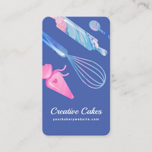 Fun Pink Blue Marble Bakery Tools  Utensils Blue Business Card