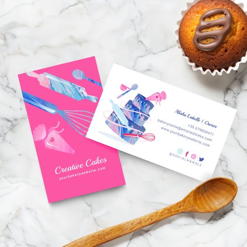 Fun Pink Blue Marble Bakery Tools  Utensils Pink Business Card