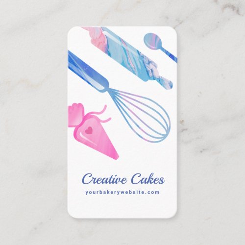 Fun Pink Blue Marble Bakery Tools  Utensils White Business Card