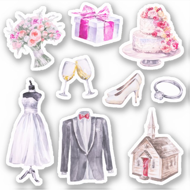 Fun Pink Bride Groom Wedding Planner Sticker (Front)