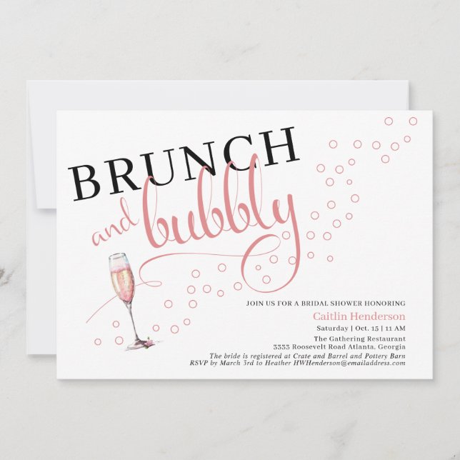 Fun Pink Brunch and Bubbly Champagne Bridal Shower Invitation (Front)