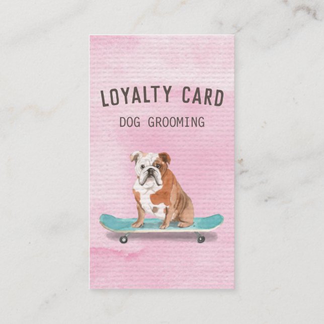 Fun Pink Bulldog Dog Grooming Loyalty Card (Back)