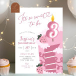 Fun Pink Cake 3rd Birthday  Invitation<br><div class="desc">Its so Sweet To Be Fun 3rd Birthday Invite,  Pink Heart Cake Valentine Girl Birthday Party,  Sweet Strawberry Cake Third Birthday Party</div>