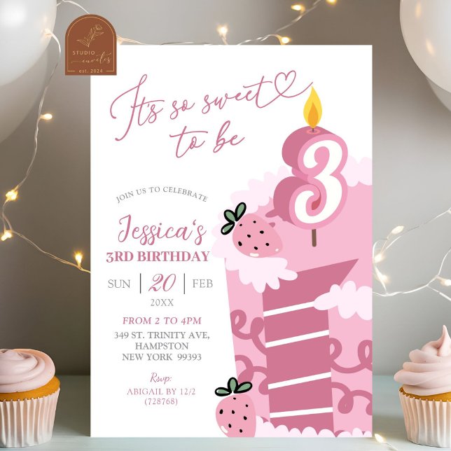 Fun Pink Cake 3rd Birthday  Invitation (Creator Uploaded)