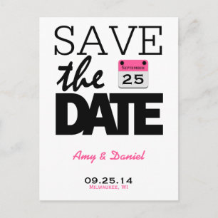 Fun Pink Calendar Save The Date Postcard