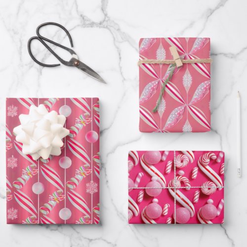 Fun Pink Candy Lane Collection Wrapping Paper Sheets