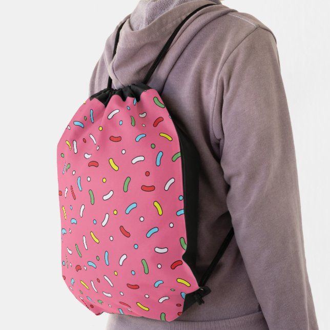 Fun Pink Candy Sprinkles Pattern Drawstring Bag (Insitu)