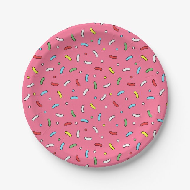 Fun Pink Candy Sprinkles Pattern Paper Plates (Front)