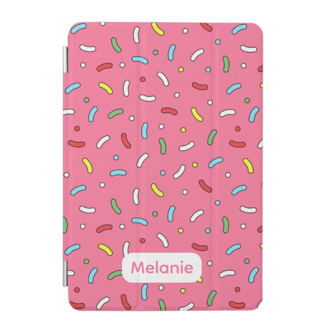 Fun Pink Candy Sprinkles Pattern Personalised iPad Mini Cover (Front)