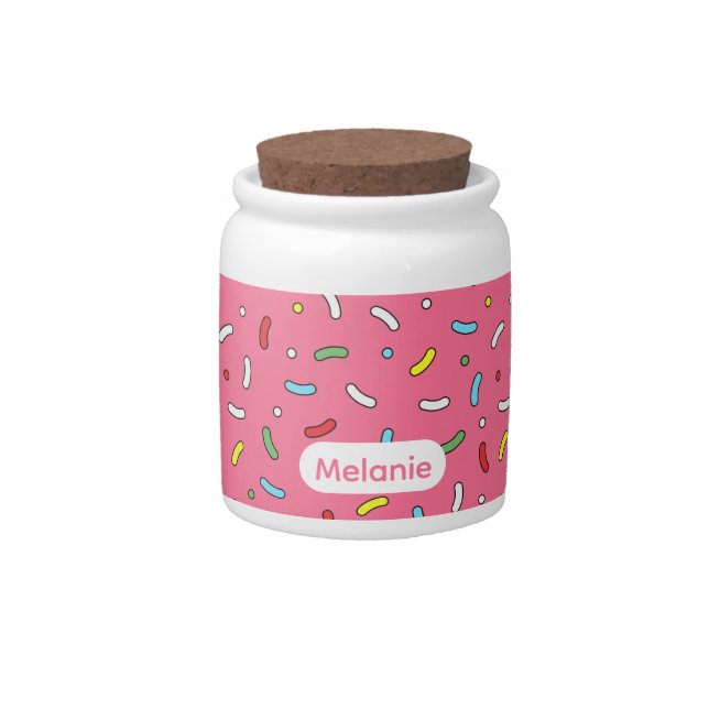 Fun Pink Candy Sprinkles Pattern Personalised Jar (Front)
