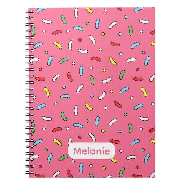 Fun Pink Candy Sprinkles Pattern Personalised Notebook (Front)