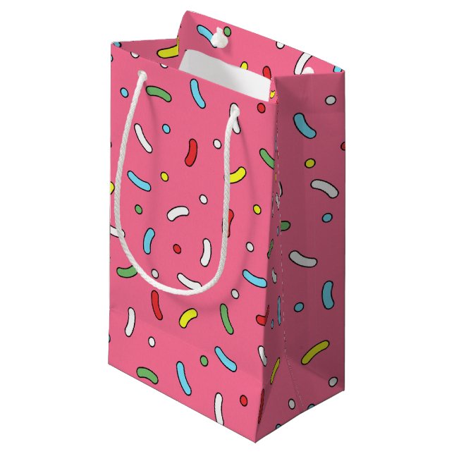 Fun Pink Candy Sprinkles Pattern Small Gift Bag (Front Angled)