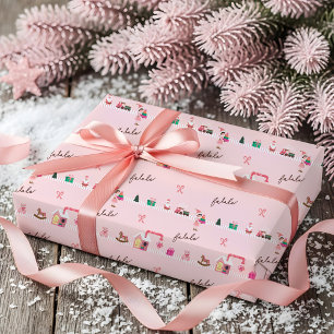 Fun Pink Christmas Elf Workshop Toy Factory Wrapping Paper