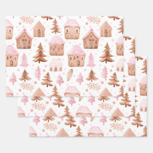 Fun Pink Christmas Sweet Gingerbread house Wrapping Paper Sheets
