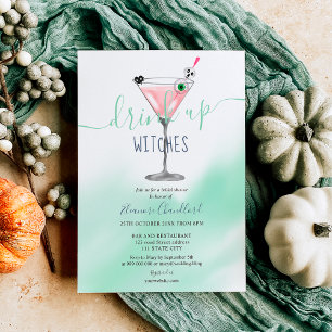 Fun pink cocktail witches Halloween bridal shower Invitation